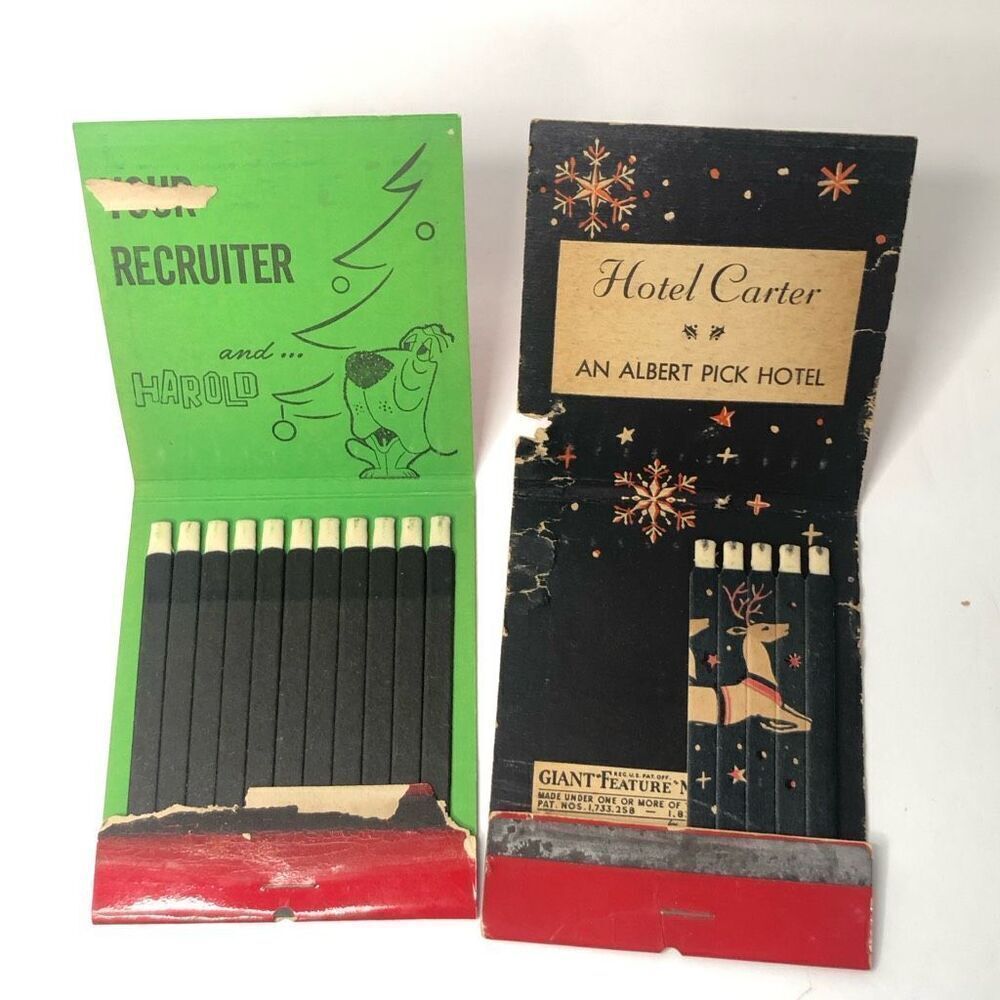 vintage large matchbooks christmas 4 inch hotel carter season greetings reindeer